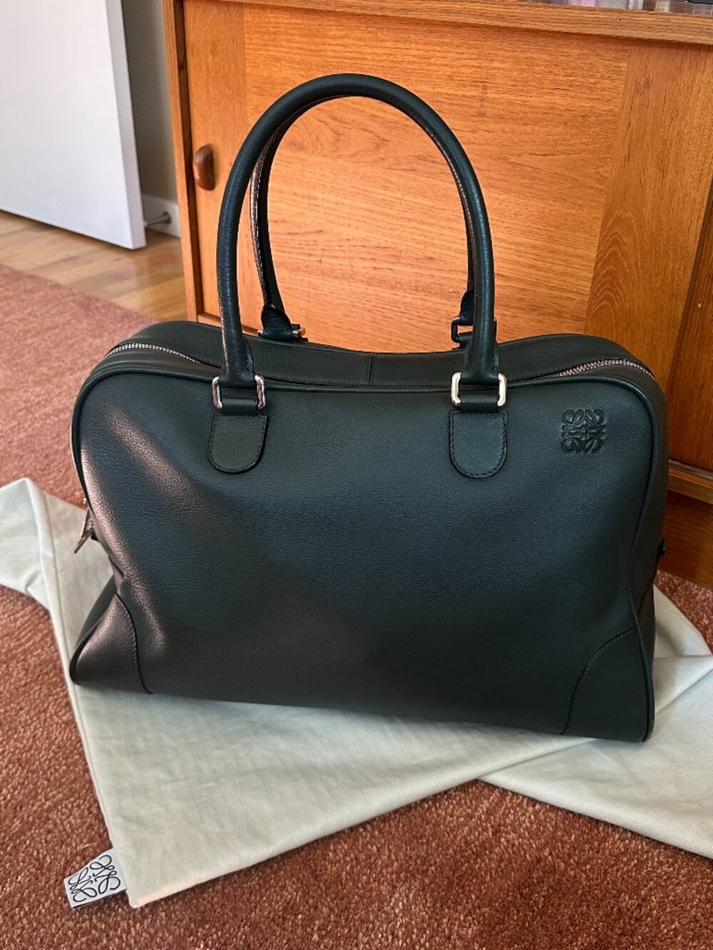 LOEWE Leather Boston / Weekender Travel Bag – Forest Green (RARE) with Dust Bag
